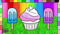 Learn Colors for Kids and Color Ice Cream Popsicle and Heart Cup Cake Coloring Pages