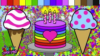 Learn Colors and Color Rainbow Ice Cream Birthday Cake Coloring Pages for Kids