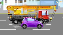 The Yellow Excavator digging & Little Truck help - Emergency Cars - Cars & Trucks for Kids