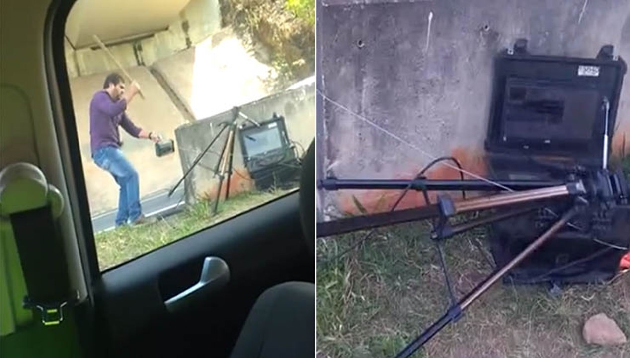 Este condutor ficou revoltado com o Radar, parou o carro... E destruiu-o à paulada!