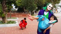 RECKLESS JOKER Crushes Ninja Toys Under Giant Legs! w/ Superheroes in Real Life