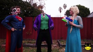 Superman Has Two Heads?! Alien Attack w/ Frozen Elsa Joker Spiderman Superhero Fun