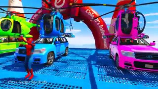 Color Helicopter Cars on Bus & Spiderman Cartoon for Kids with Superheroes for Babies Nursery Rhymes