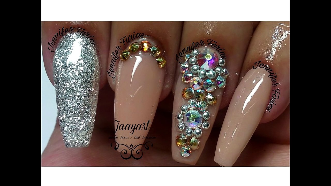 Consejos para aplicación de uñas acrilicas + diseño nude con plata y swarovsky / Uñas acrilicas 2016