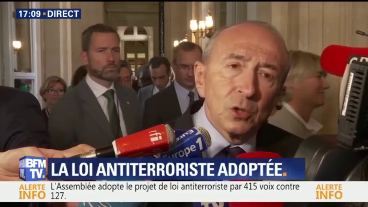 Loi antiterroriste adoptée: "Je suis content, je crois que ce texte va protéger les Français", estime Collomb
