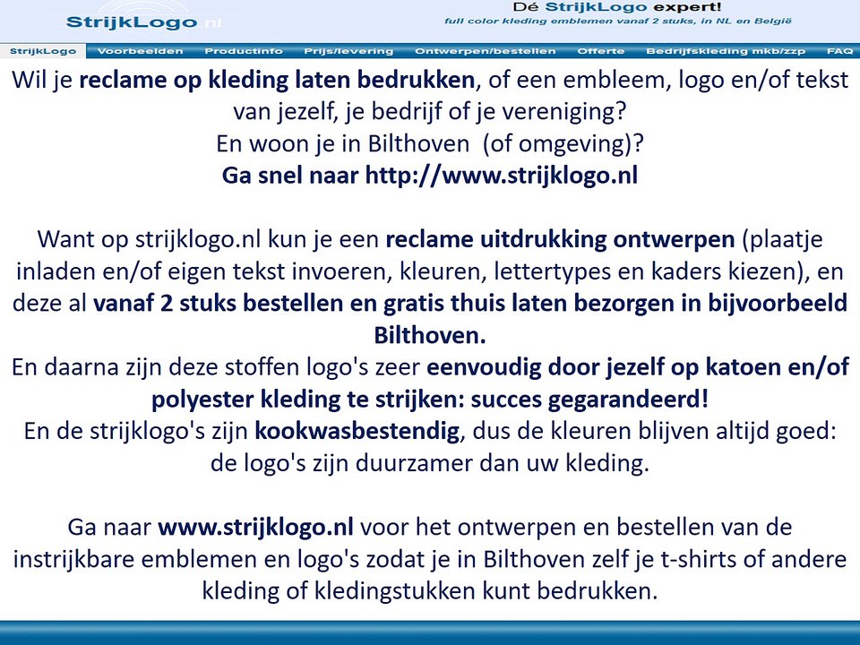 Reclame kleding bedrukken Bilthoven