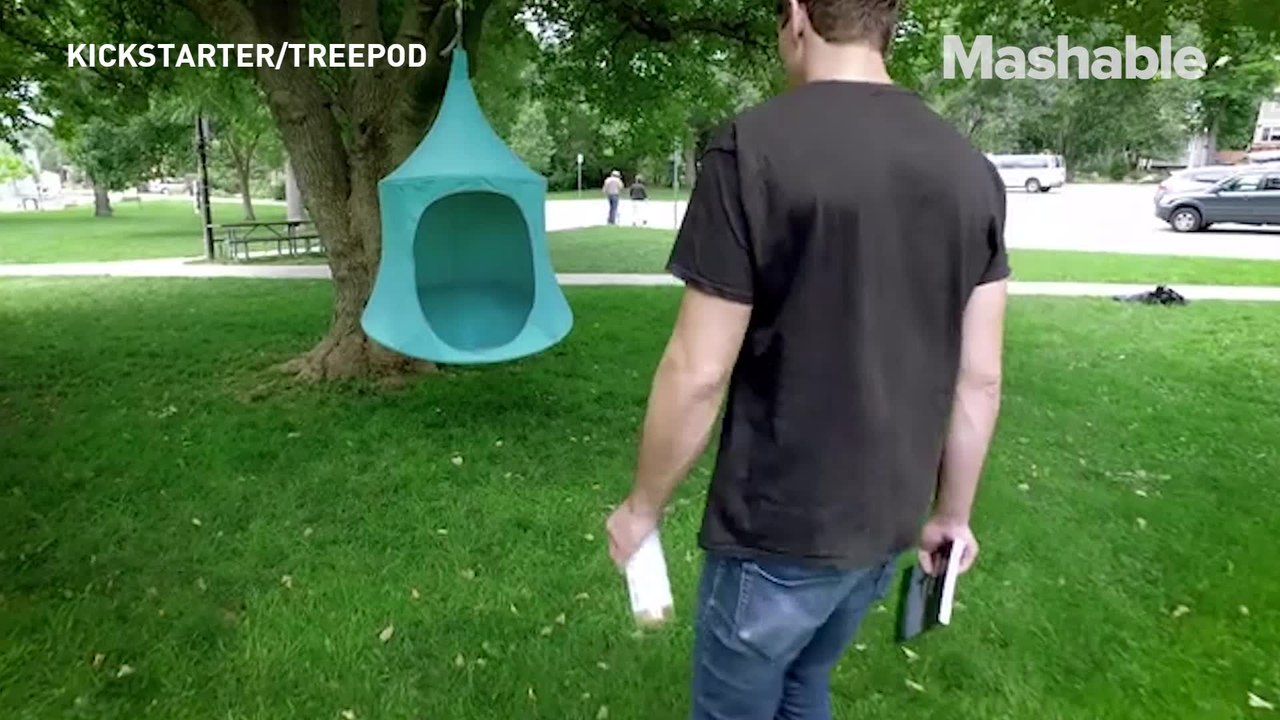 Relax in this tranquil hanging tree pod