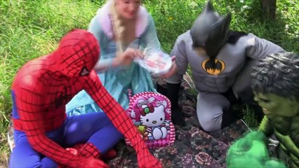 Frozen Elsa Loses Hand w/ Pink Spidergirl, Spiderman, Joker, Batman, Hulk, baby