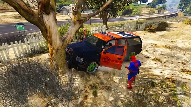 Orange Police Cars for Kids in Funny Cartoon Spiderman Policeman with Nursery rhymes Songs