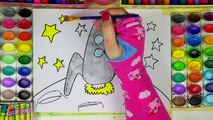 Learn Colors for Kids and Hand Color Watercolor Rocket in Space Coloring Pages