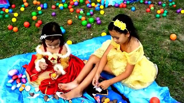 DISNEY FROZEN CASTLE Kingdom Backyard Ballpit Real Life Belle vs Beauty Kids Videos Fun Activities