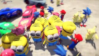 DISNEY PIXAR SONIC AND AMY ROSE AND MARIO AND PIKACHU AND MINIONS DANCE VS CARTOON LIGHTNING MCQUEEN