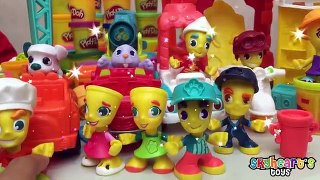 Toddler playing Play Doh Town Toys | Firehouse, Pet Store, Hairdresser, Pizza Delivery, Ice Cream