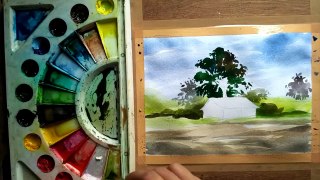 simple watercolor landscape painting, watercolor painting for beginners