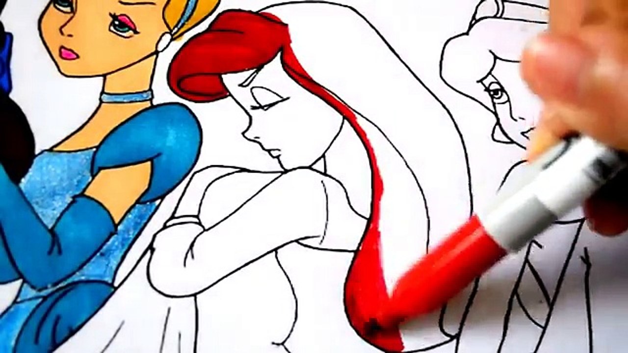 Disney Princess Ariel, Belle, Cinderella, Snow white,Jasmine, Coloring Book Pages for Kids