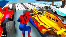 Color Spiderman Cartoon in F1 Cars Party Video For Kids with Superhero and More Nursery Rhymes Song