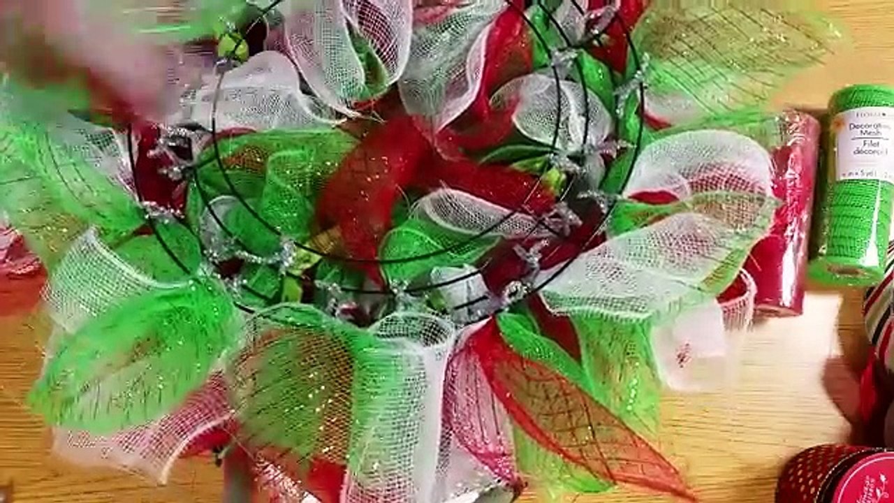 Dollar Tree Mesh Christmas Wreath & Hobby Lobby Accents
