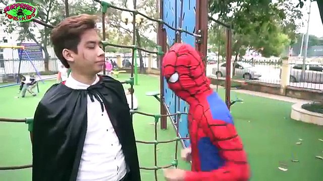 Spiderman Frozen Elsa Poo PRANK attacked! w/ Batman, vampire vs joker superhero irl!