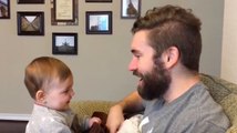 Apparemment cette petite fille n'aime pas son papa sans barbe !