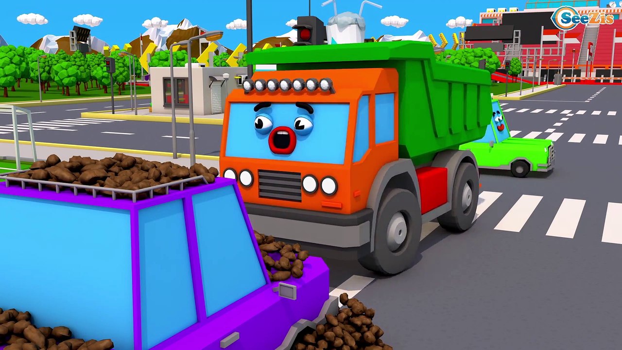 Caminhão para Crianças Apuros na Estrada Caminhões de Construção Pequeno Carro Desenho