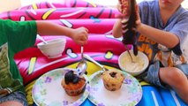 GIANT CUPCAKE CHALLENGE! Worlds Largest Cake ~ Surprise Toys Balloon Pop Eat Cupcakes Kids Video