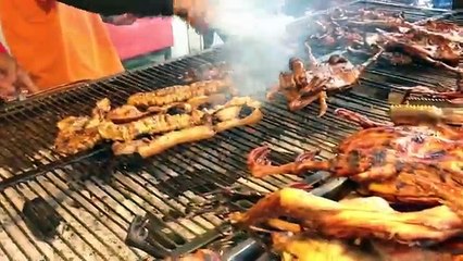 Grilled chilli duck, chicken, stuffed frog, quails Cambodian style