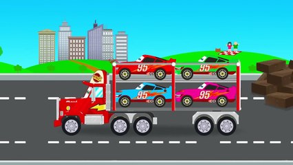 Fun Race McQueen Cars & Mack Truck Transportation Learn Colors Disney Cars Cartoon for Kids