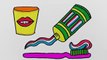 How to Draw Toothbruch, Toothpaste Art Colors for Kids with Colored Markers