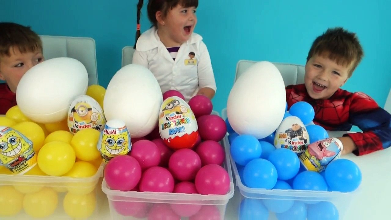 Balls Kids Eggs and Fun Family Funny Video for Kids with Kinder Suprise and SpongeBob Eggs