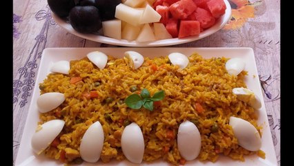 طبق الروز بالخضر والدجاج عشاء سريع ولذيذ وسهل