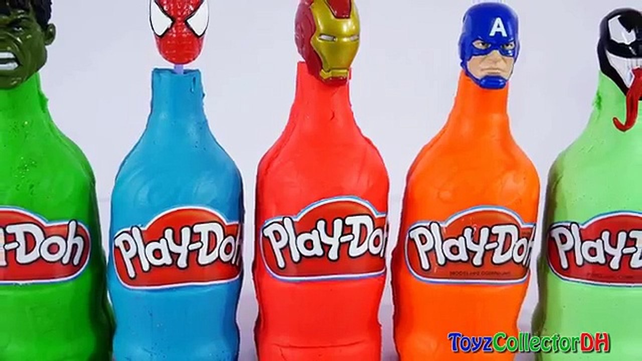 Superhero Bottles Finger Family Compilation Learn Colors Play Doh Bottles Body Paint Ice Cream Scoop