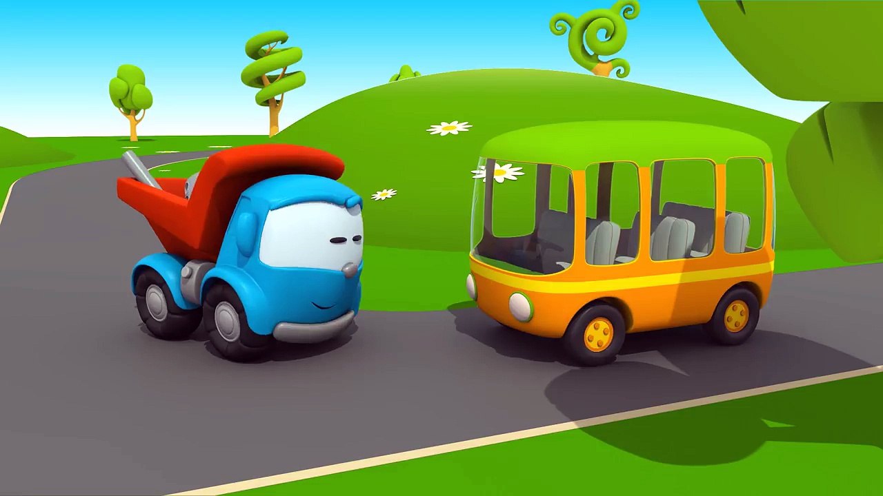 Car cartoon. Leo the truck and traffic light.