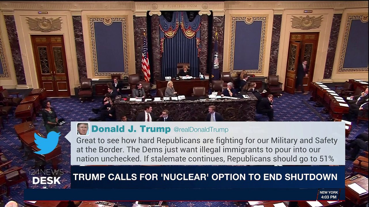 i24NEWS DESK | Trump calls for 'nuclear' option to end shutdown | Sunday, January 21st 2018