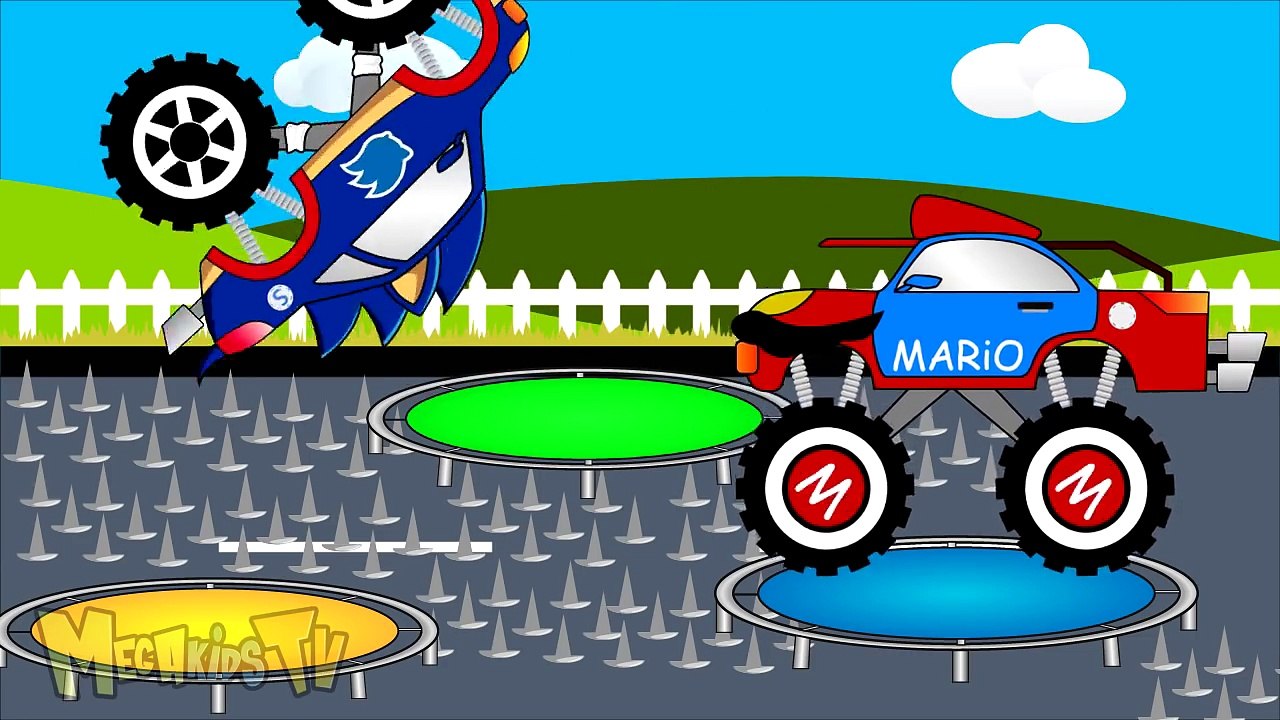 Mario Truck Vs Sonic Truck - Monster Trucks For Children - Mega Kids Tv