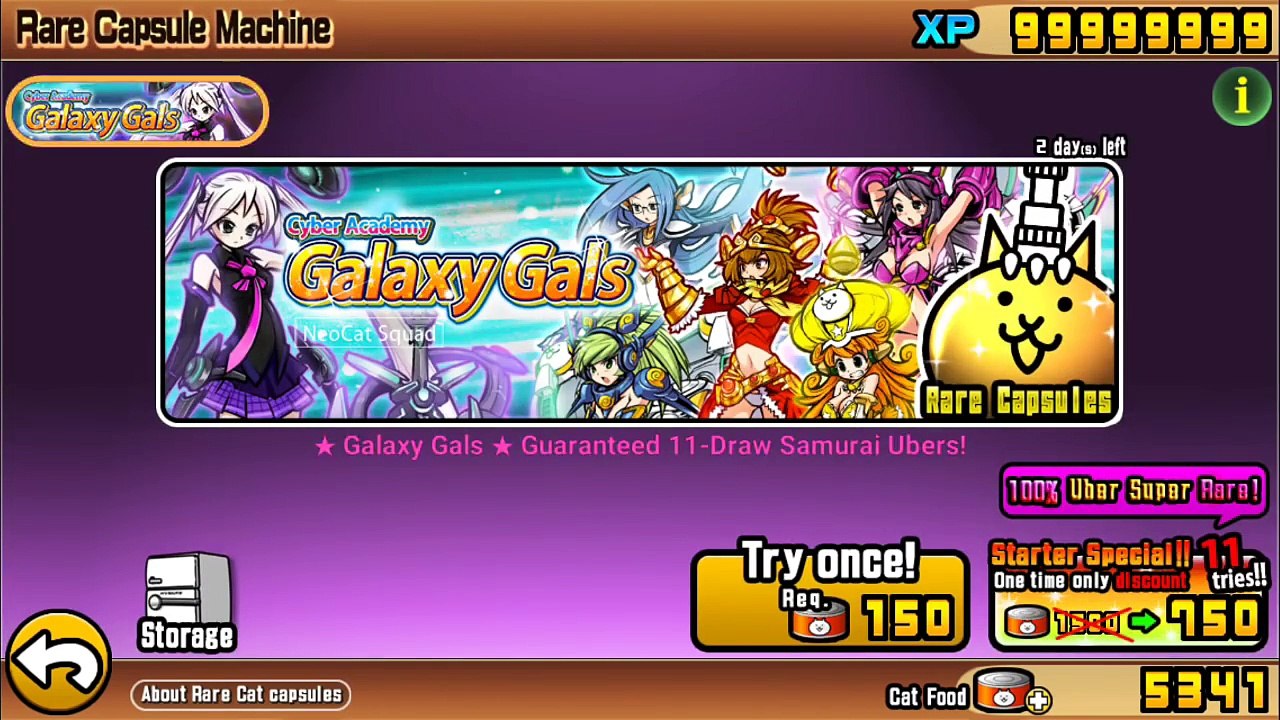 Battle Cats - 99,999,999 XP farming 700 user ranks! and 5250 CATFOOD on GALAXY GALS!!!