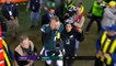 Philadelphia Eagles quarterback Nick Foles hugging Brian Dawkins, Case Keenum after the game