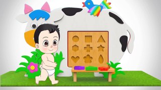 Baby Learn Shapes with Cow Wooden Toy for Kids - Nursery Rhymes for Children
