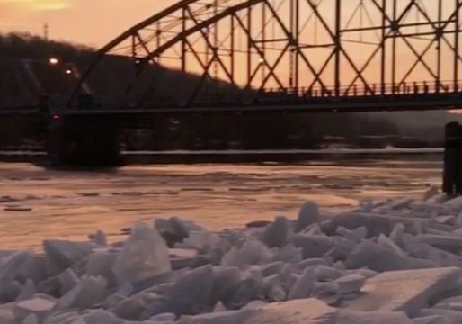 Ice Jams on Connecticut River Painted in Orange Glow at Sunrise