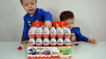 Fun for children with eggs surprises - Twins with Kinder eggs and toys