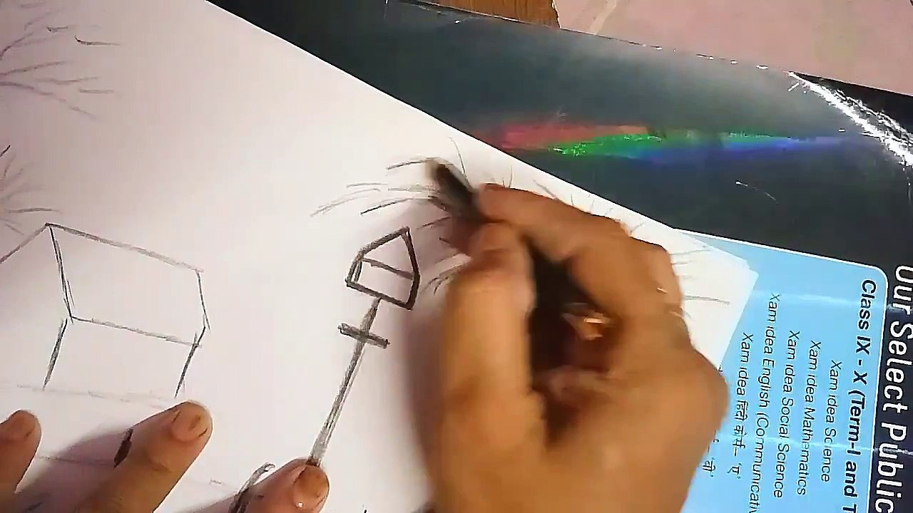 How to draw snow fall scenery only with pencil and white colour