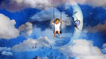 Adorable Little Boy Animation with Clouds Moon and a Dove