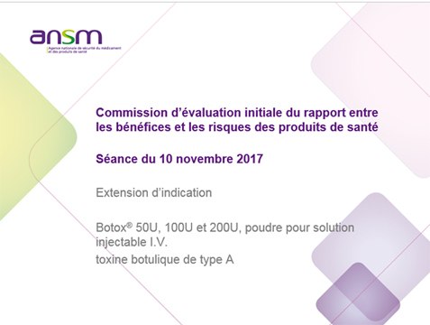 Botox® 50U, 100U et 200U, poudre pour solution injectable I.V. toxine botulique de type A - Extension d’indication