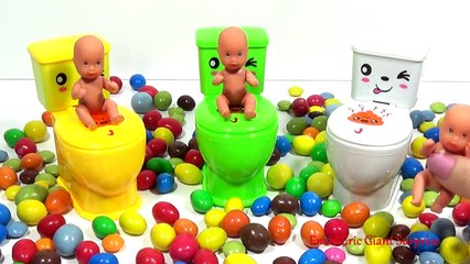 Baby Dolls and Toilet Toys Funny Surprises in SLIME Colours Candy Video for Chil