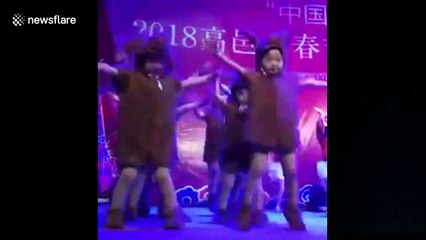 Child, 5, continues to dance on stage while crying