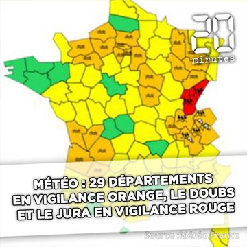Météo: 29 départements en vigilance orange, le Doubs et le Jura en vigilance rouge