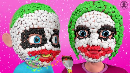 3D Face Painting - BABY MOM JOKER CANDY Learn colors Finger Family Nursery Rhyme
