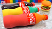 learn colors mad mattr rainbow coca cola | kinetic sand cutting