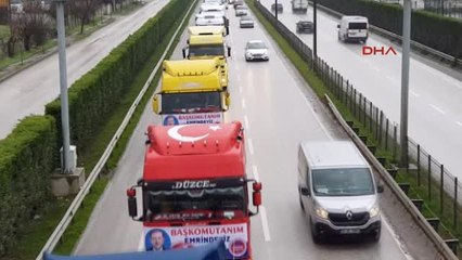 Düzce'de Kamyonculardan 'Zeytin Dalı' Operasyonuna Destek