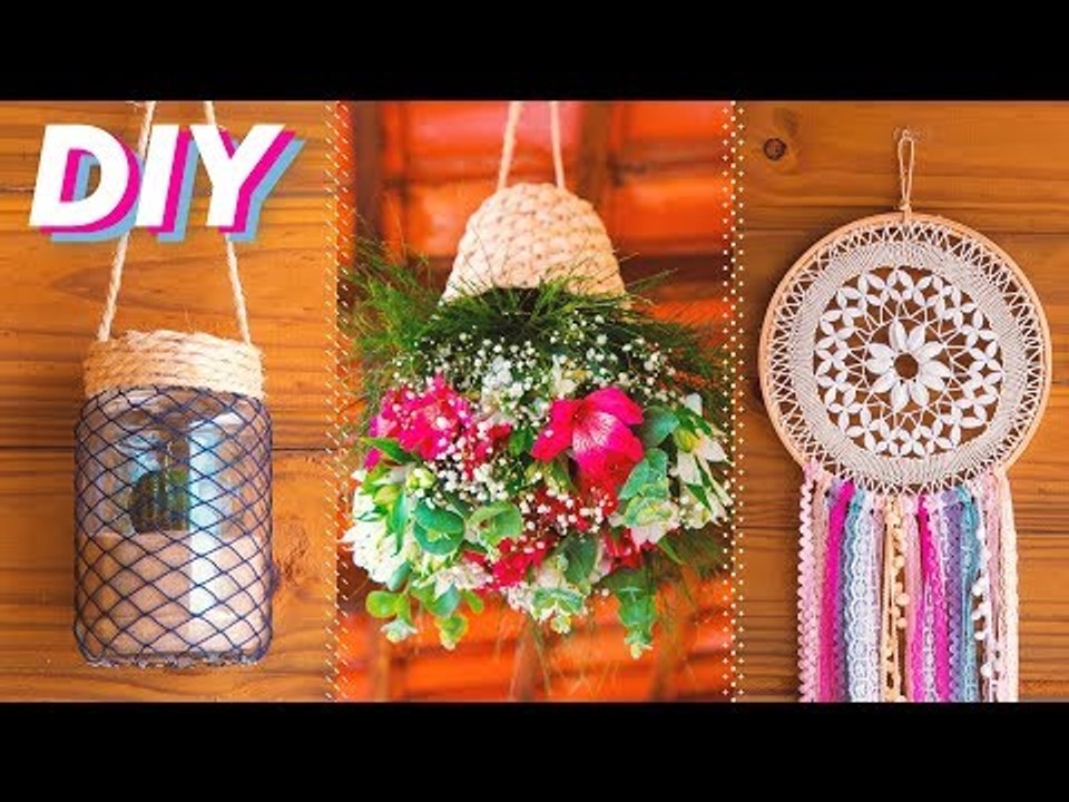 3 DIY FÁCEIS PARA SUA CASA ou FESTA: Filtro dos Sonhos, Arranjo pendurado & Arandela