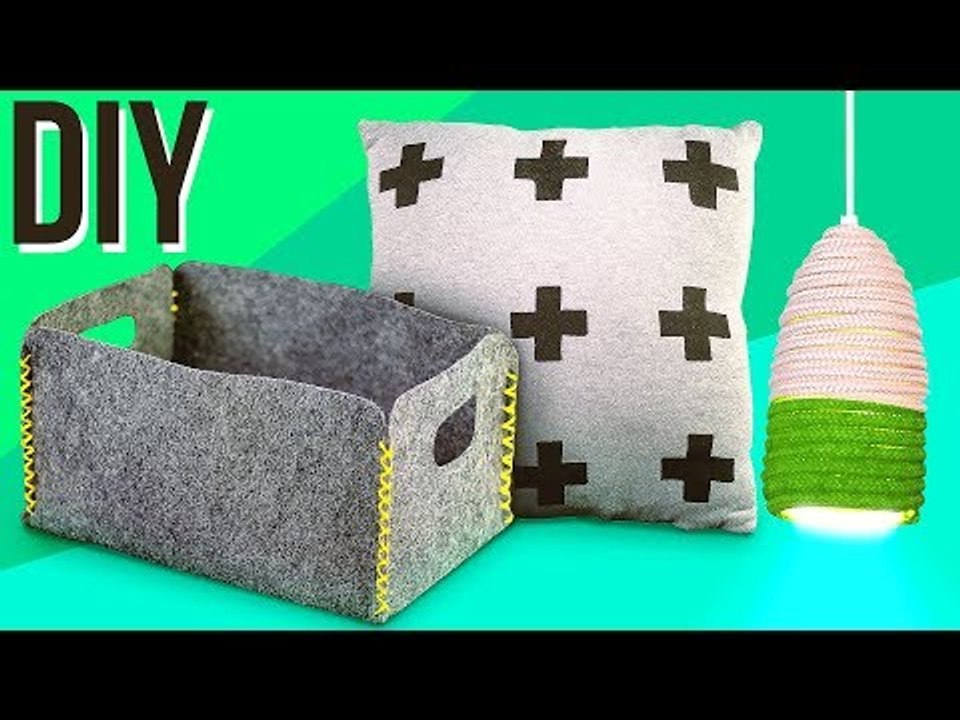 3 DIY SIMPLES PARA A SUA SALA: Cesto de feltro, Luminária de Corda e Almofada Tumblr
